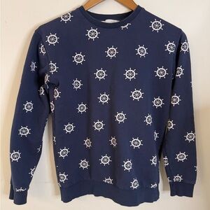Pull&Bear blue & white nautical anchor print sweatshirt SZ XS